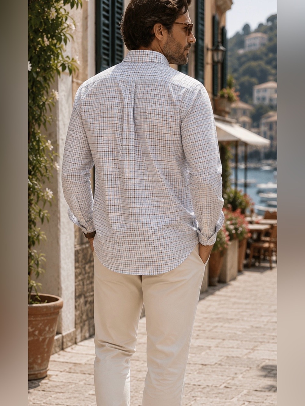 Lacoste Men's Light Blue and White Check Button-Down Shirt - Picture 6 of 12